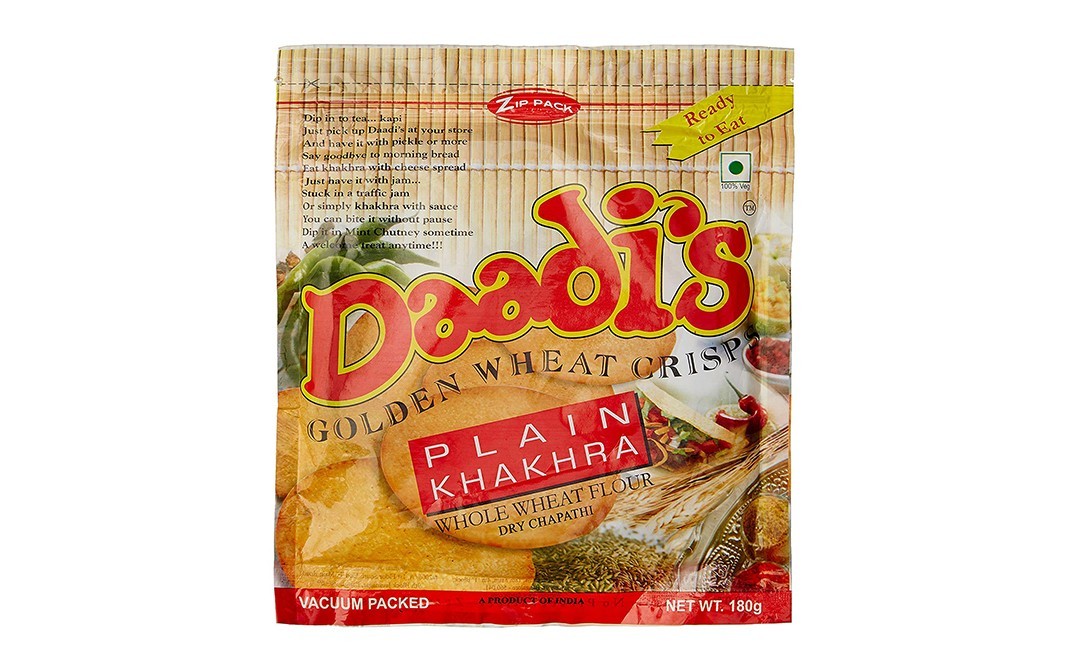 Daadi's Golden Wheat Crisps Plain Khakhra   Pack  180 grams
